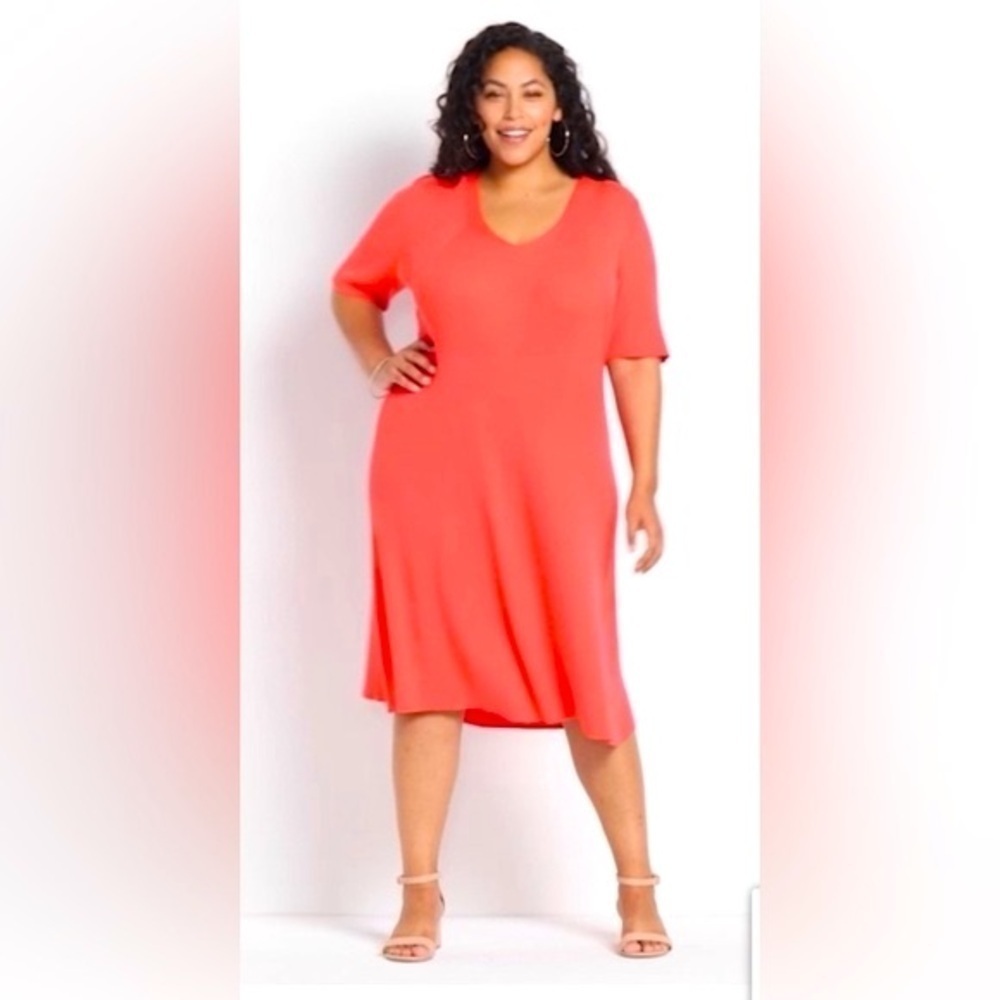 Lane Bryant V neck Ribbed Fit and Flare Knit Dress
